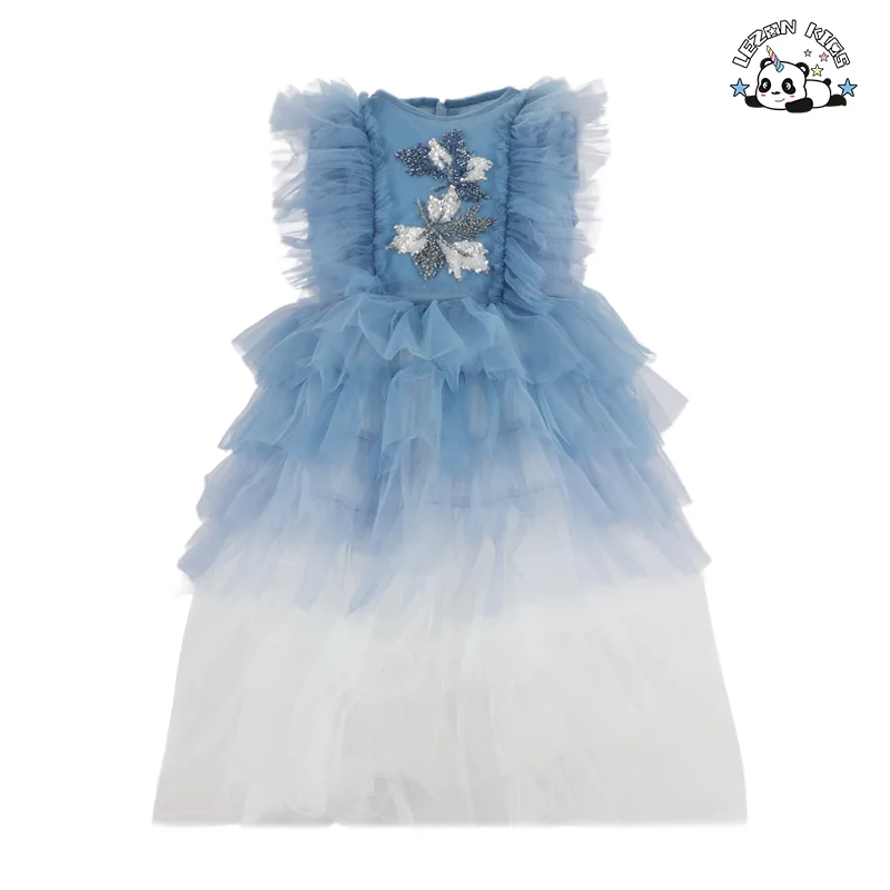 LEZONKIDS - Factory Wholesale Beads Sequined Girls Mesh Tutu Dress Layered Princess Dress Party Dress